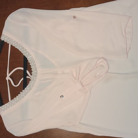 Long Line Baby Pink with Bling and Pearl Embellishment Neckline Size M - Picture 3 of 7